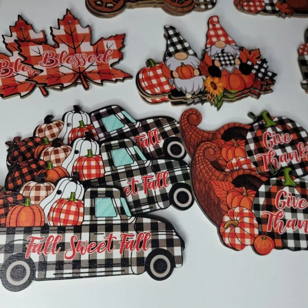 Fall Garland Wood Twine Decor 21‎ Pieces Plaid Pumpkin Gnome Sunflower Truck